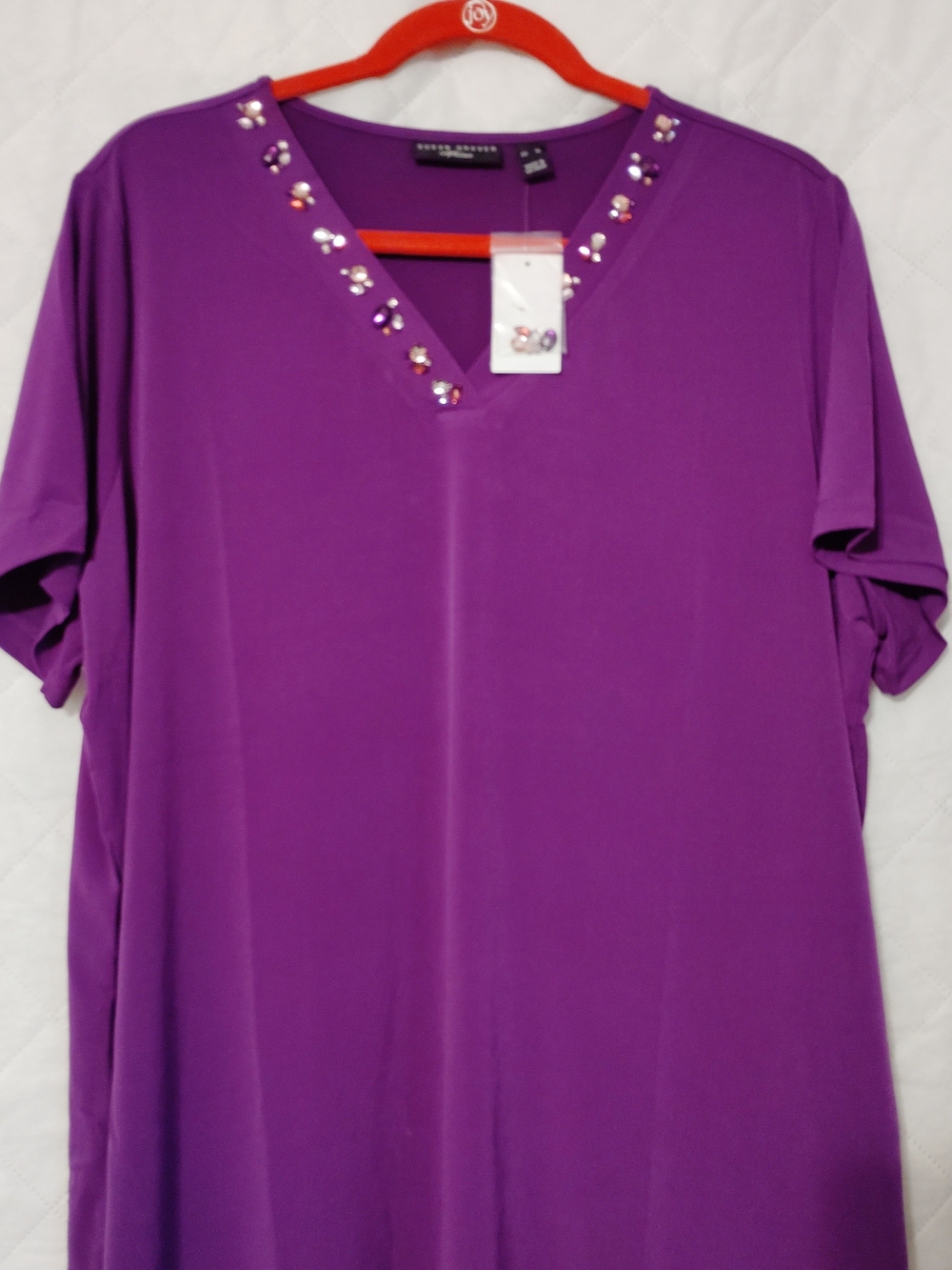 Susan Graver Purple V-Neck Embellished Tunic Size XL NWT